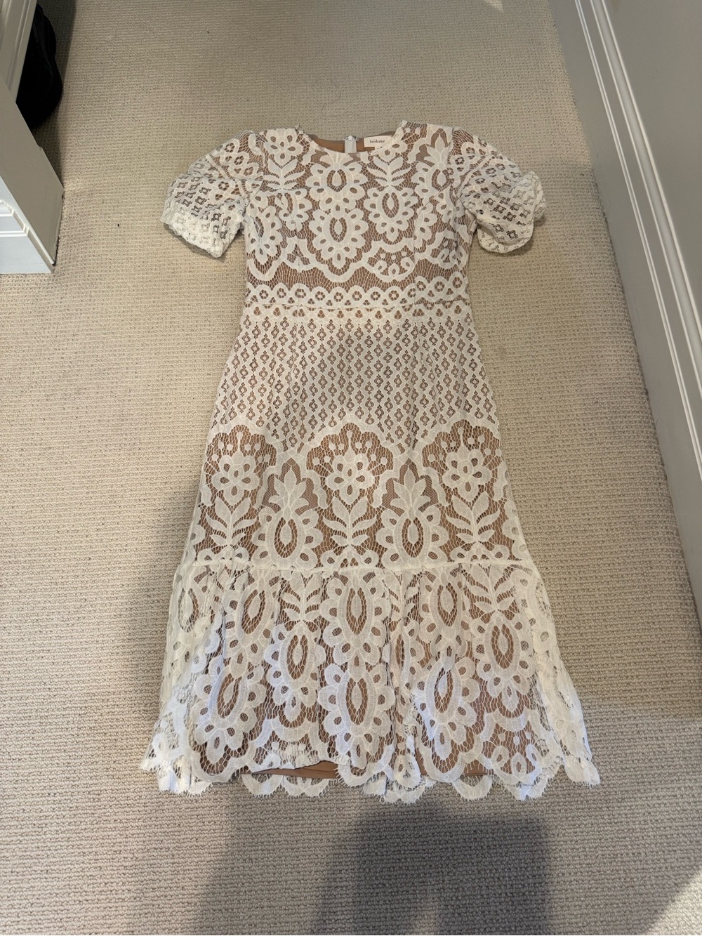 Boheme Cream and White Lace Midi Dress